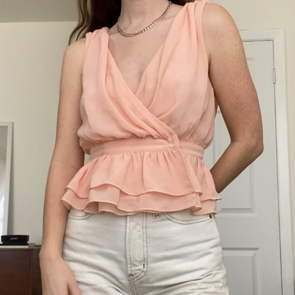 Nasty Gal petal pink peplum blouse sz small